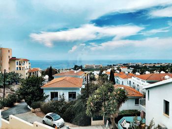 High angle view of townscape against sky