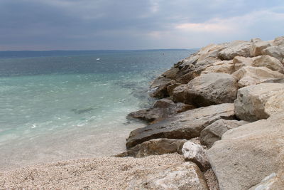 Scenic view of sea against cloudy sky