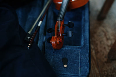 High angle view of violin