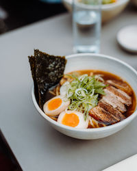 Vertical view of the asian noodle soup, ramen.