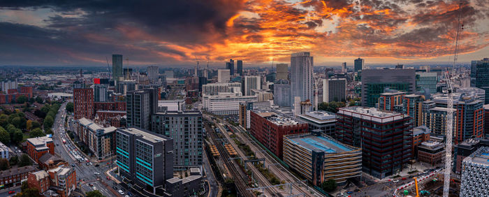 Aerial view of manchester city in uk