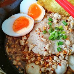 Close-up of food served in plate