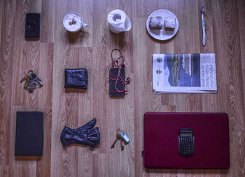 High angle view of objects on floor