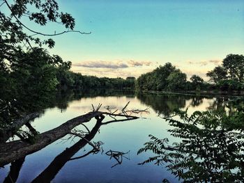 Scenic view of lake against clear sky