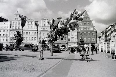 People walking on city street