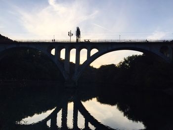 Bridge over river with buildings in background