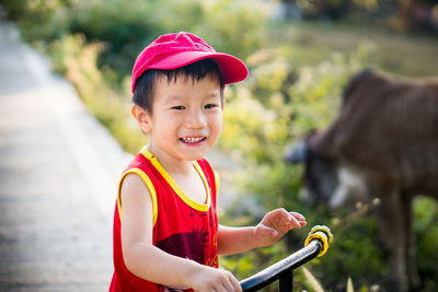 Portrait of cute boy looking away