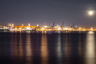 View of illuminated city at night