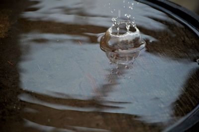 Close-up of water splashing on glass