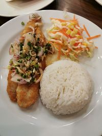 High angle view of food served in plate