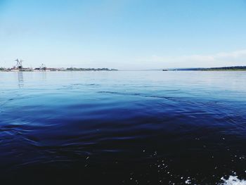 Scenic view of sea against blue sky