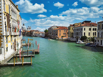 Venice, italy - wide shot from rialto bridge showing grand canal between italian colorful building