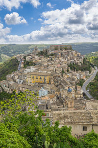 High angle view of townscape against sky, ragusa ibla