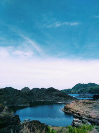 Scenic view of sea against blue sky