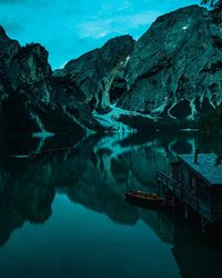 Reflection of mountain in sea