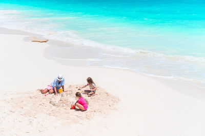 High angle view of people on beach