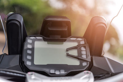 Close-up of car on table