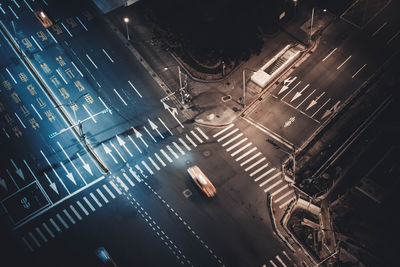 High angle view of illuminated cityscape at night