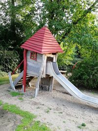 Gazebo in park against building