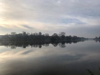 Scenic view of lake against sky during sunset