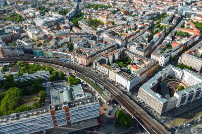 Areal view from the cosmopolitan city of berlin to the hackesche höfe and hackescher markt in berlin