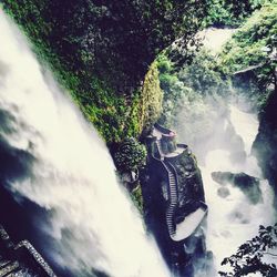 Low angle view of waterfall