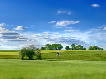 Scenic view of golf course against sky