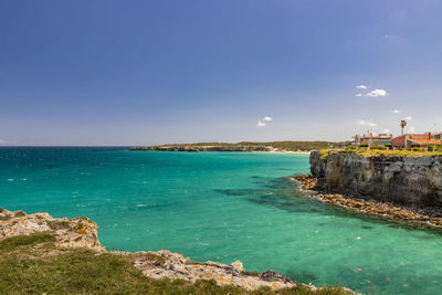 Scenic view of sea against blue sky