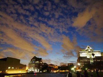 Low angle view of buildings at night