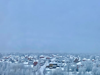 High angle view of townscape against clear sky