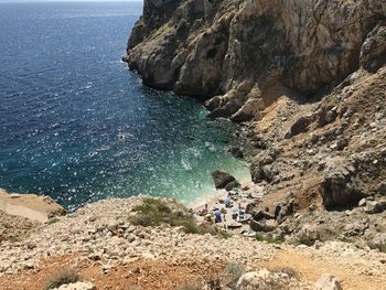 High angle view of rocks on beach