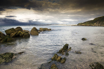 Scenic view of sea against cloudy sky