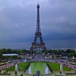 Silhouette of eiffel tower against cloudy sky