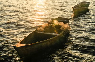 High angle view of boat in water