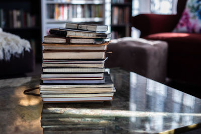 Close-up of books on table