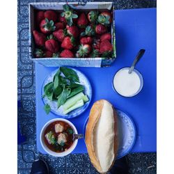 Directly above shot of breakfast served on table