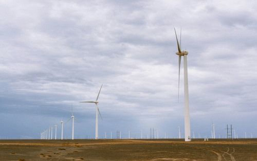 Wind turbines on field