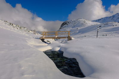 Snow covered mountain against sky