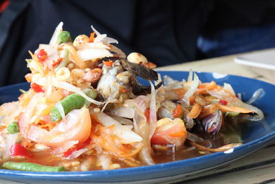 Close-up of seafood in plate on table