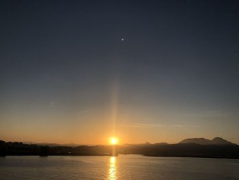 Scenic view of lake against sky during sunset