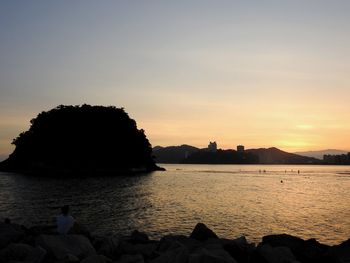 Scenic view of sea against sky during sunset