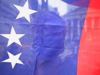 High angle view of flag on wall