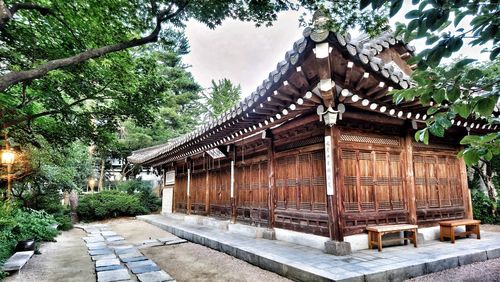 Exterior of temple against building