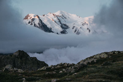 Scenic view of snowcapped mountains against sky