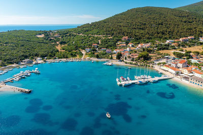 Aerial view of martinscica, a town in cres island, the adriatic sea in croatia