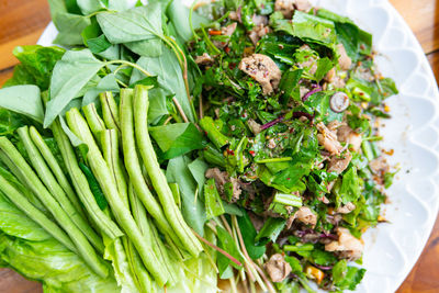 High angle view of food in plate