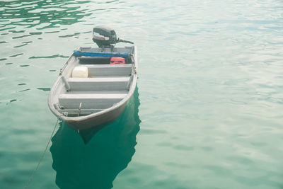 High angle view of boat floating on sea