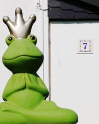 Close-up of stuffed toy on wall