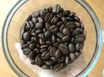 High angle view of coffee beans on table