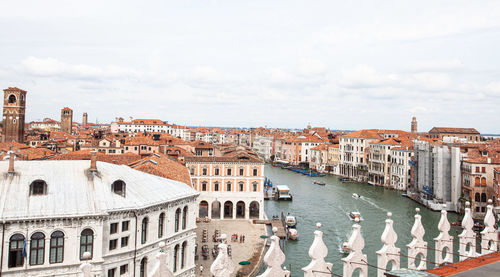 High angle view of buildings in city